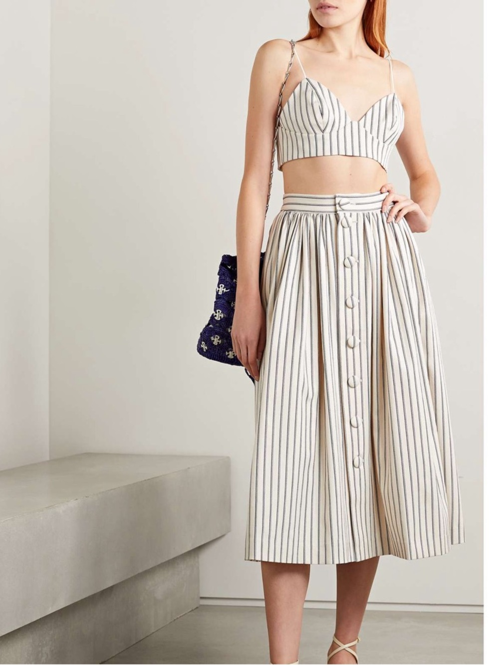 Adam Lippes $590 Striped Cotton-Twill Bralette Top Size S